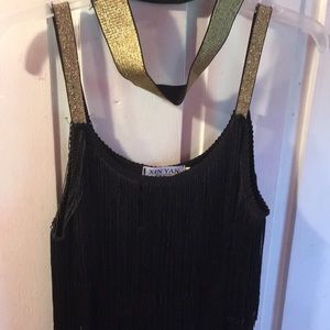 Black Flapper Costume Fringe Dress 1920s Party, Black and Gold sparkle